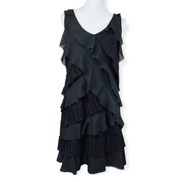 LOFT Black Tiered Ruffle Sleeveless Mini Dress V Neck Medium - Picture 5 of 11